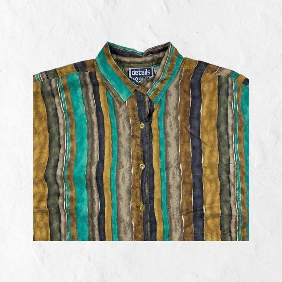 Tail Men's Striped Casual Button Down Shirt - Green, Brown, Black - Picture 2 of 4